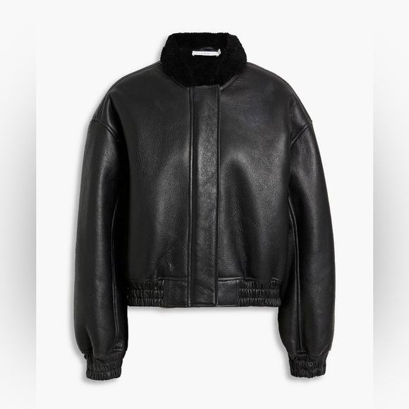 Iro Sougai Shearling-Trimmed Leather Bomber Jacket - Picture 1 of 4
